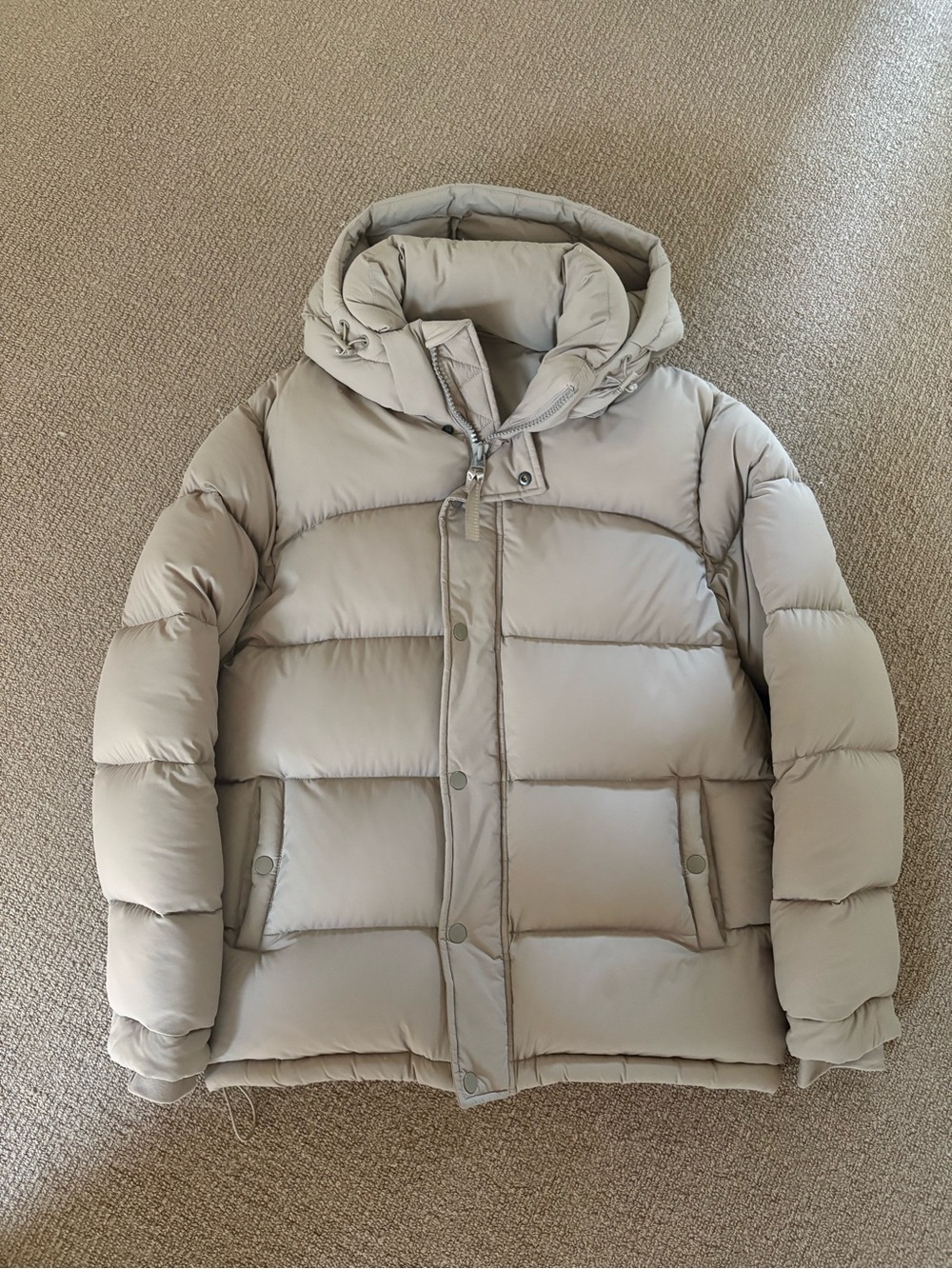 Aritzia Oversized Hooded Puffer Jacket in Light Beige